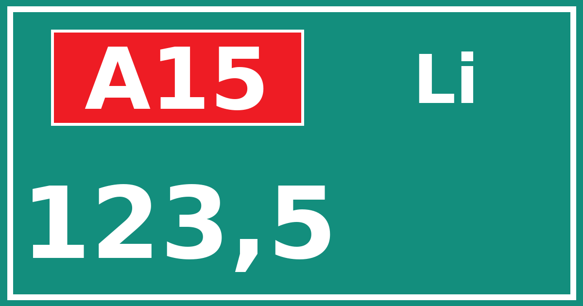 Hectometerbord A15 123,5 zijde Li