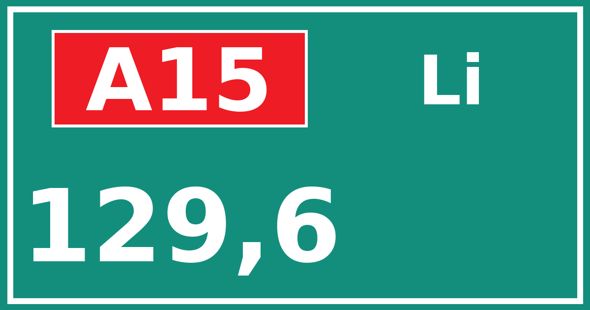Hectometerbord A15 129,6 zijde Li