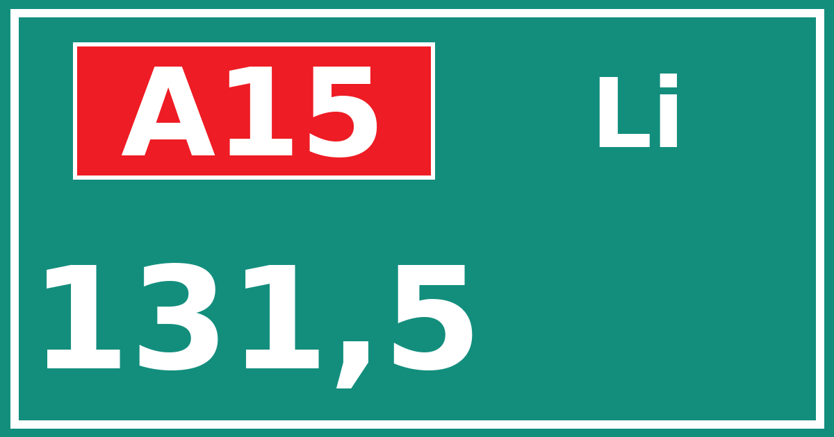 Hectometerbord A15 131,5 zijde Li