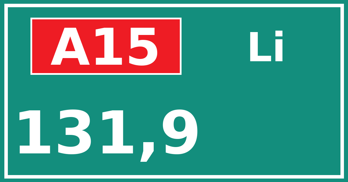 Hectometerbord A15 131,9 zijde Li