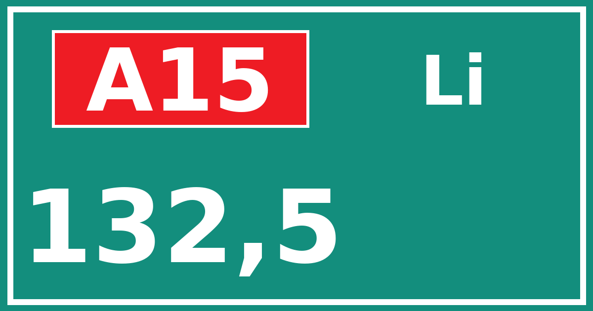 Hectometerbord A15 132,5 zijde Li