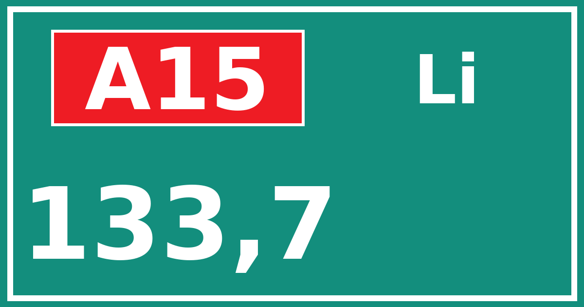 Hectometerbord A15 133,7 zijde Li