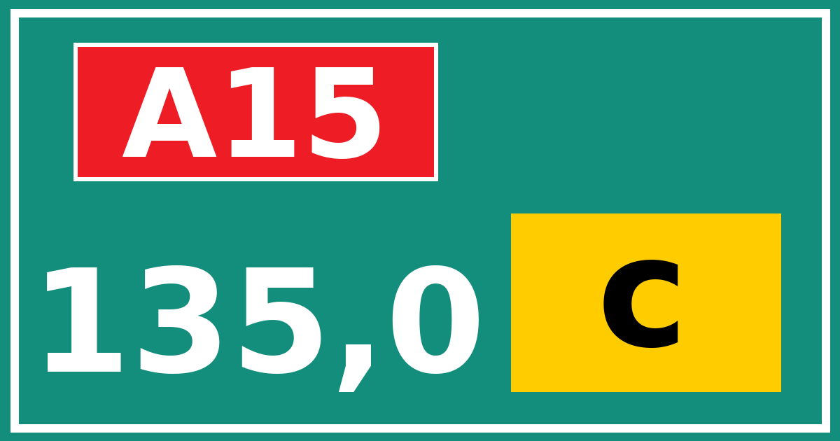 Hectometerbord A15 135,0 letter c
