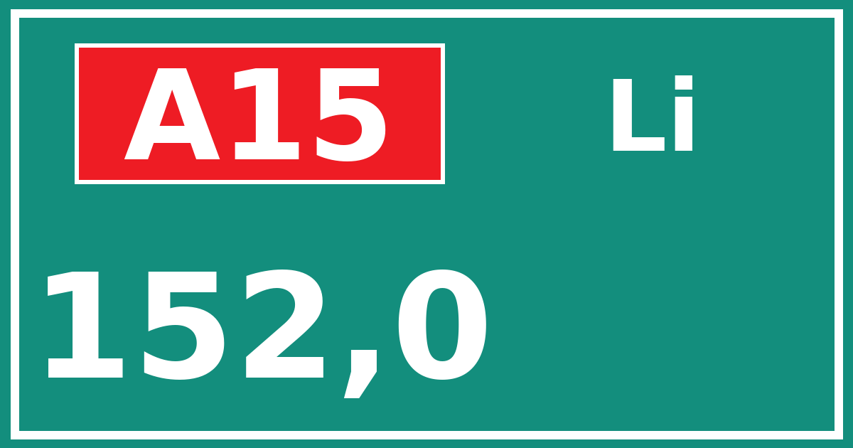 Hectometerbord A15 152,0 zijde Li