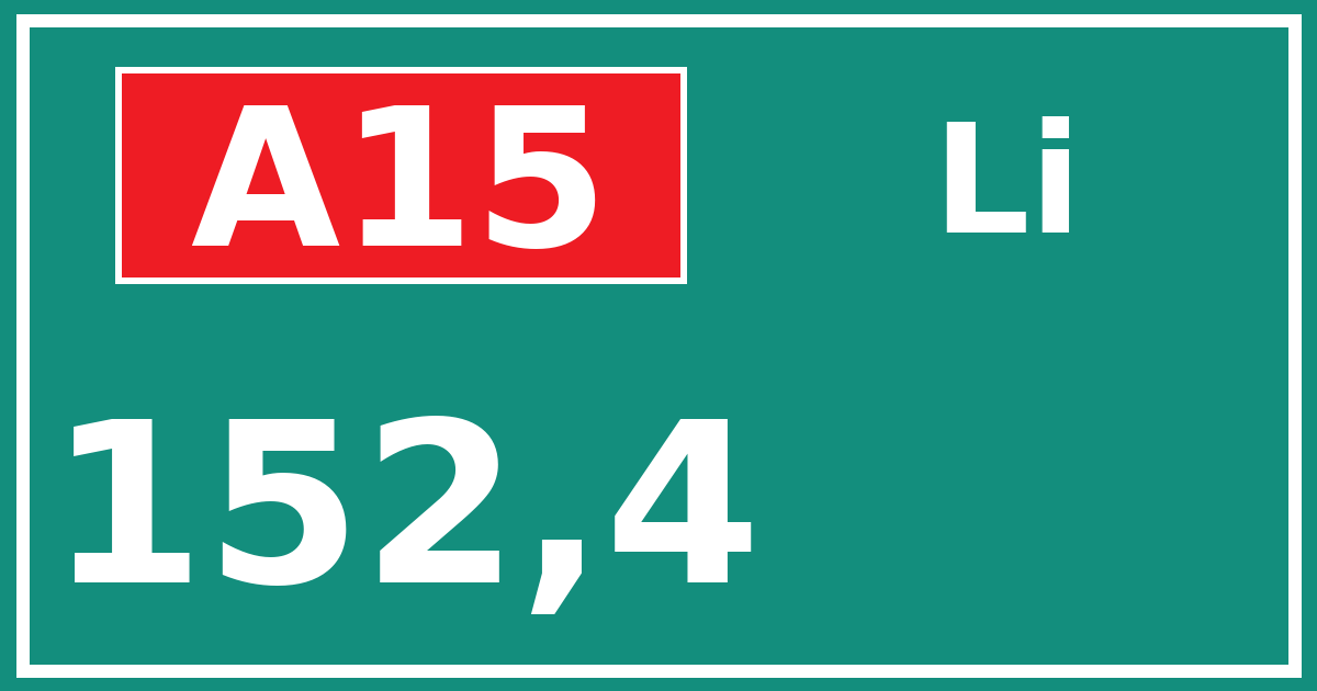 Hectometerbord A15 152,4 zijde Li