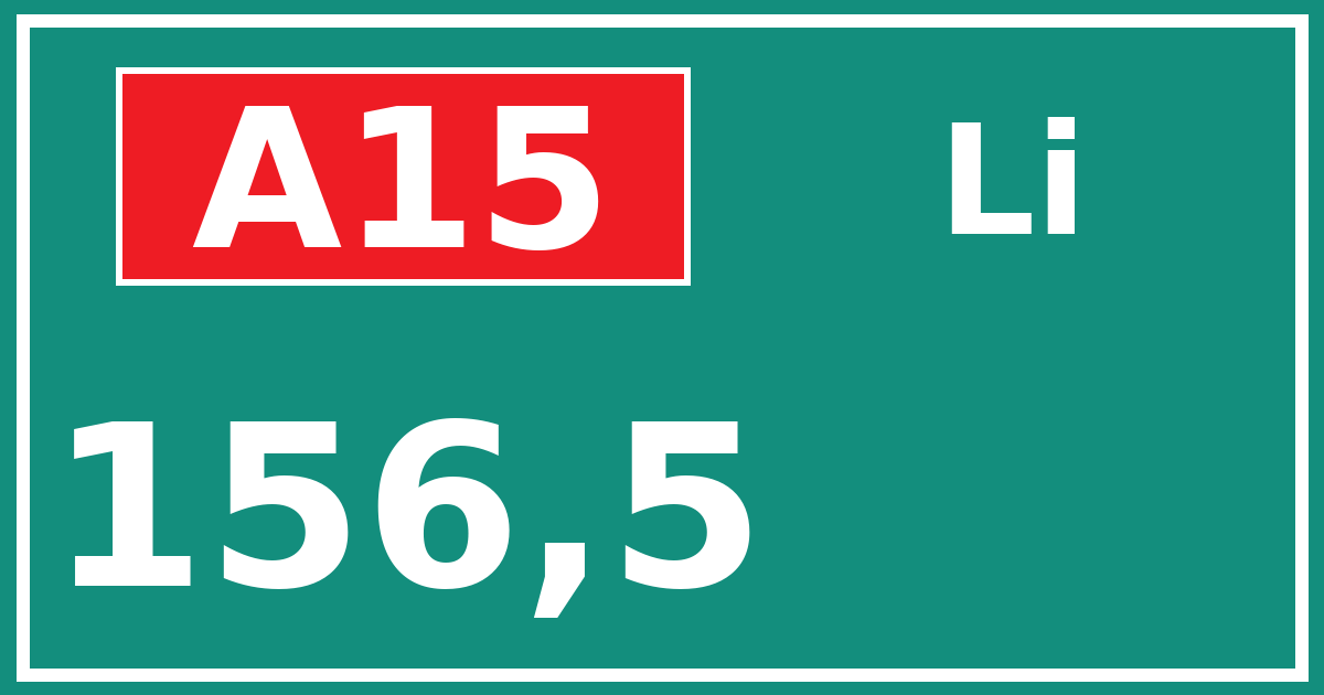 Hectometerbord A15 156,5 zijde Li
