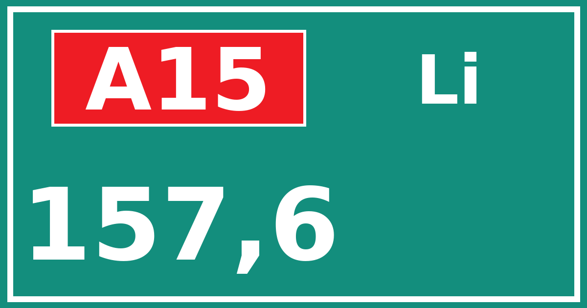 Hectometerbord A15 157,6 zijde Li
