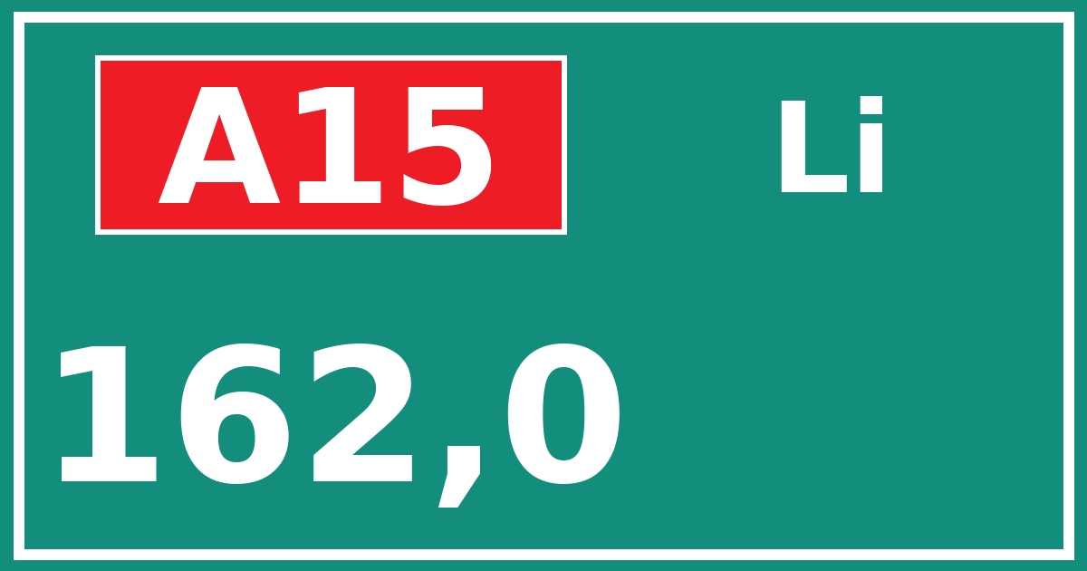 Hectometerbord A15 162,0 zijde Li