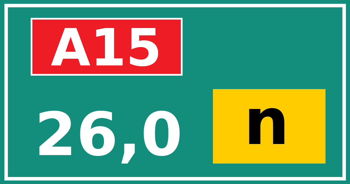 Hectometerbord A15 26,0 letter n