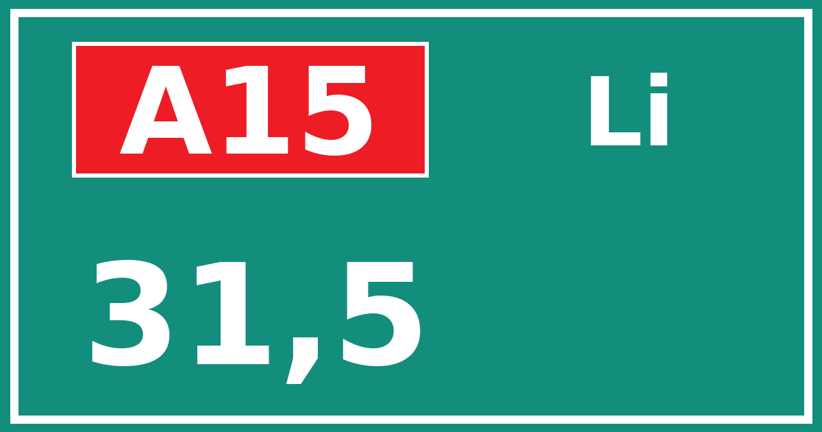 Hectometerbord A15 31,5 zijde Li