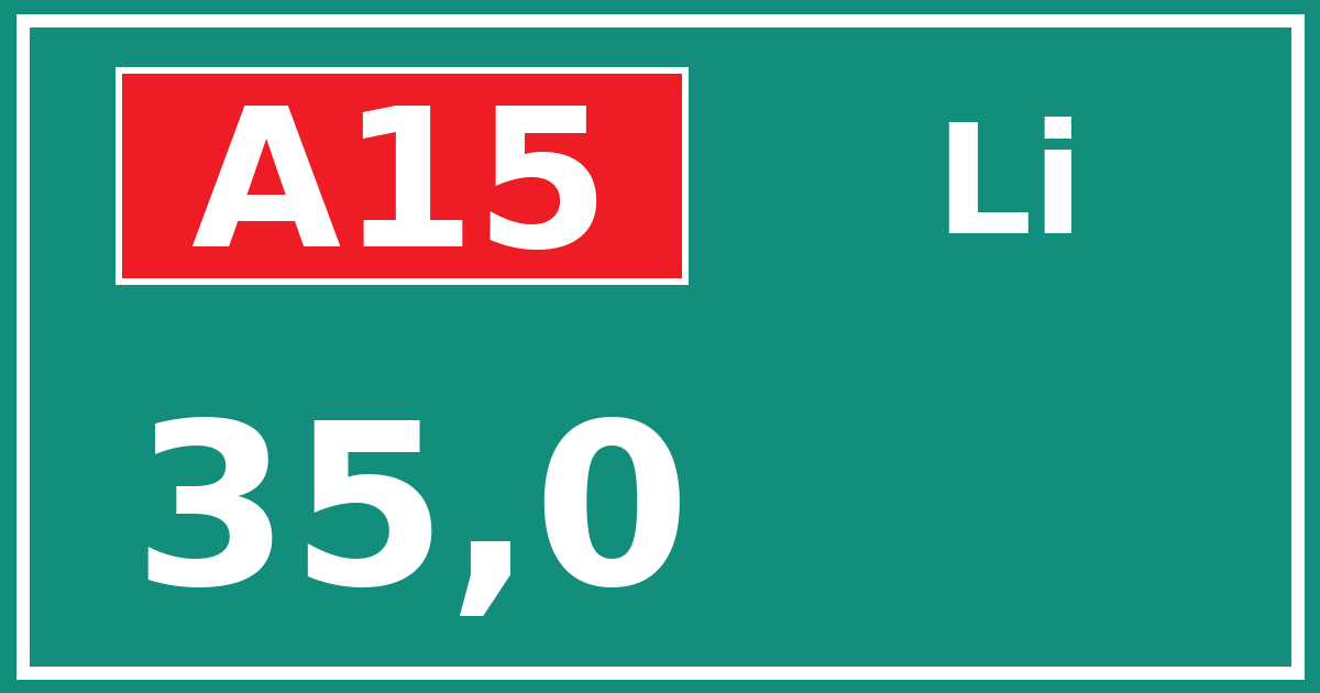 Hectometerbord A15 35,0 zijde Li