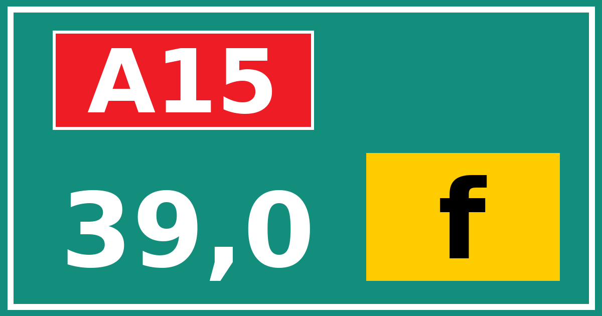 Hectometerbord A15 39,0 letter f
