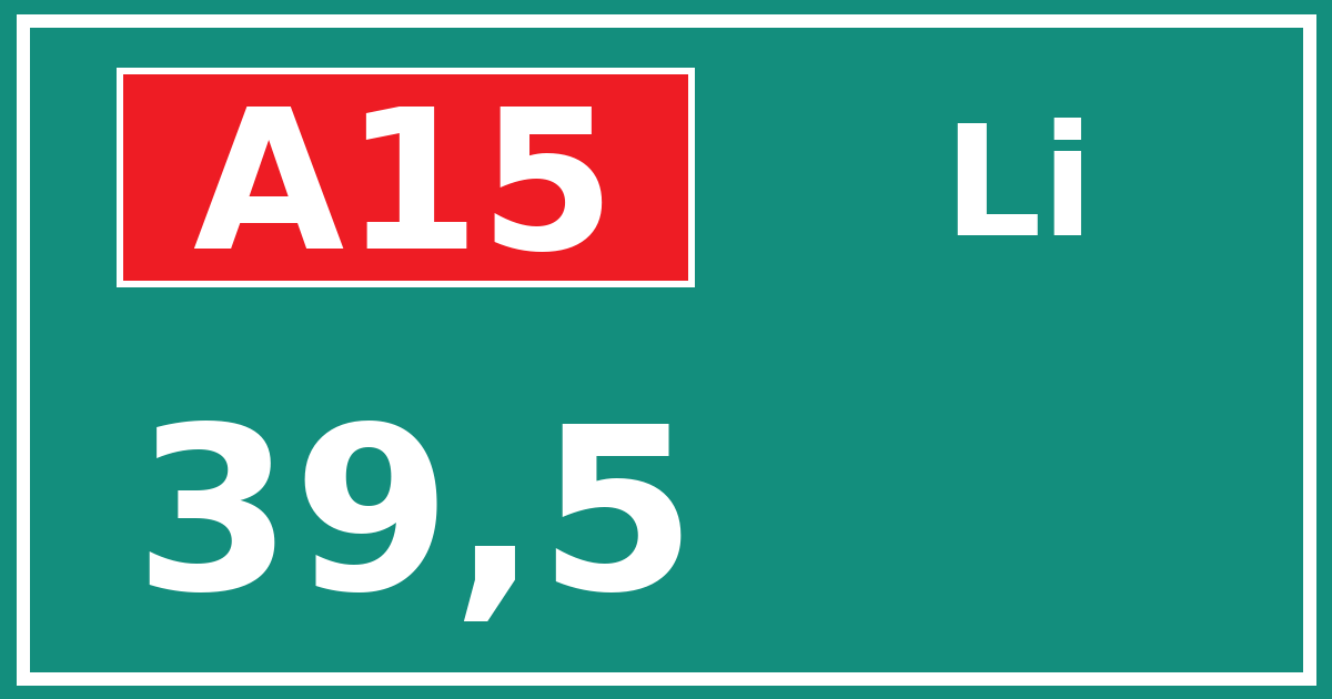 Hectometerbord A15 39,5 zijde Li