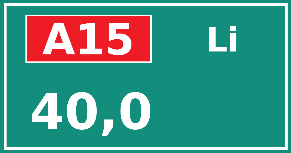 Hectometerbord A15 40,0 zijde Li