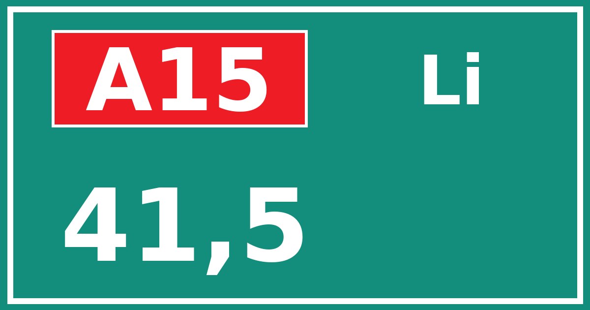 Hectometerbord A15 41,5 zijde Li