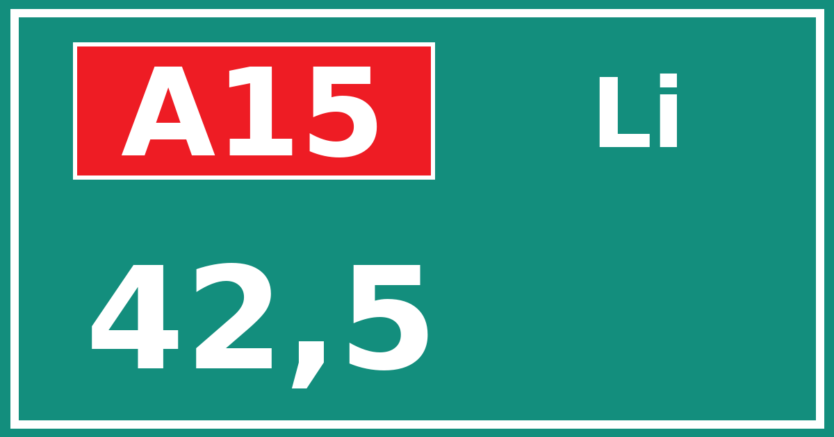 Hectometerbord A15 42,5 zijde Li