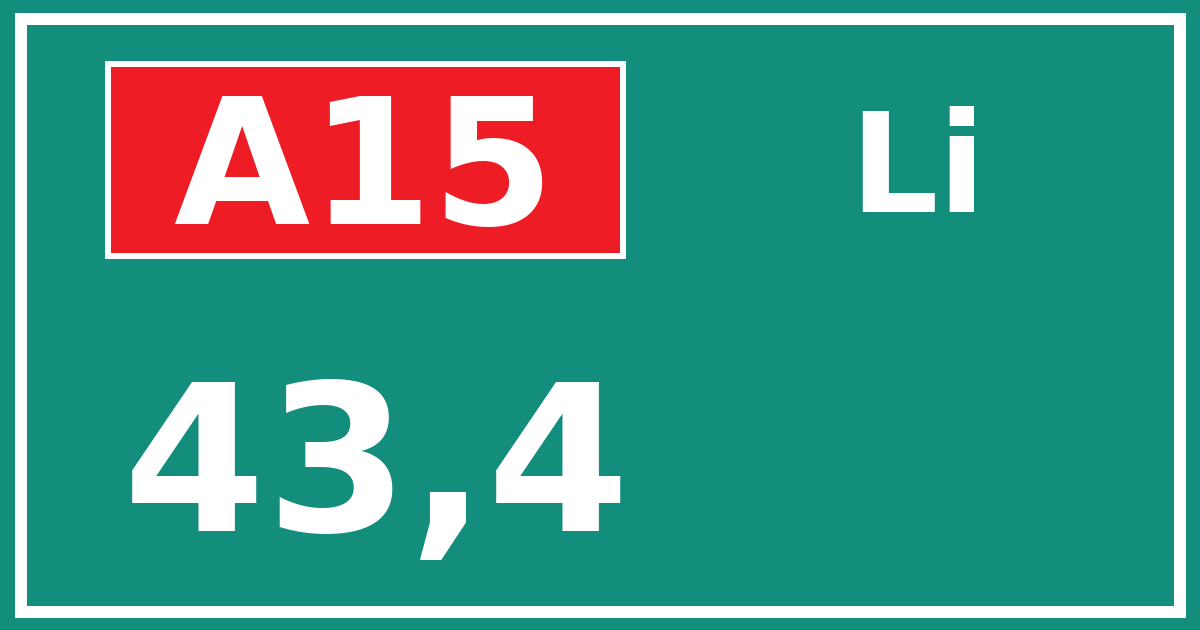 Hectometerbord A15 43,4 zijde Li