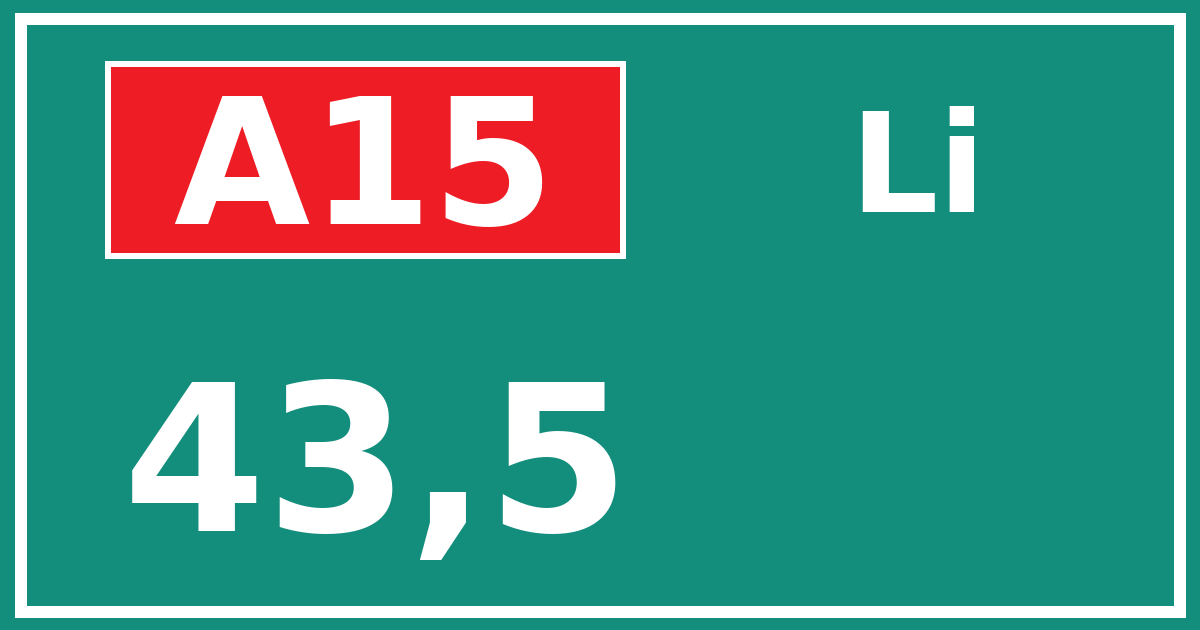 Hectometerbord A15 43,5 zijde Li