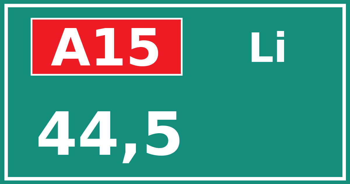 Hectometerbord A15 44,5 zijde Li