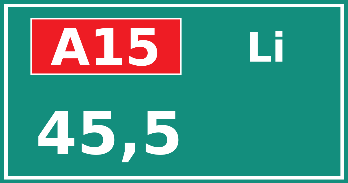 Hectometerbord A15 45,5 zijde Li