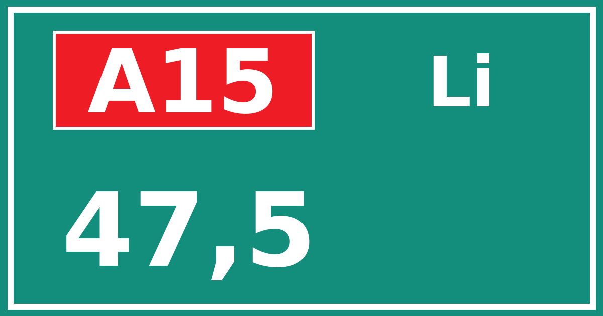 Hectometerbord A15 47,5 zijde Li