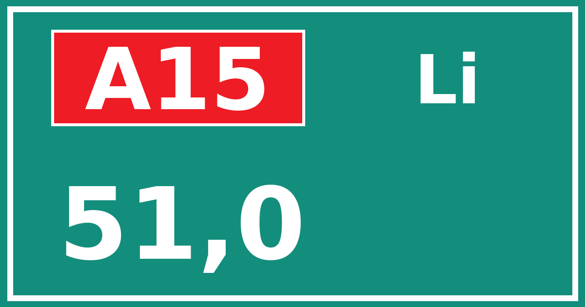 Hectometerbord A15 51,0 zijde Li