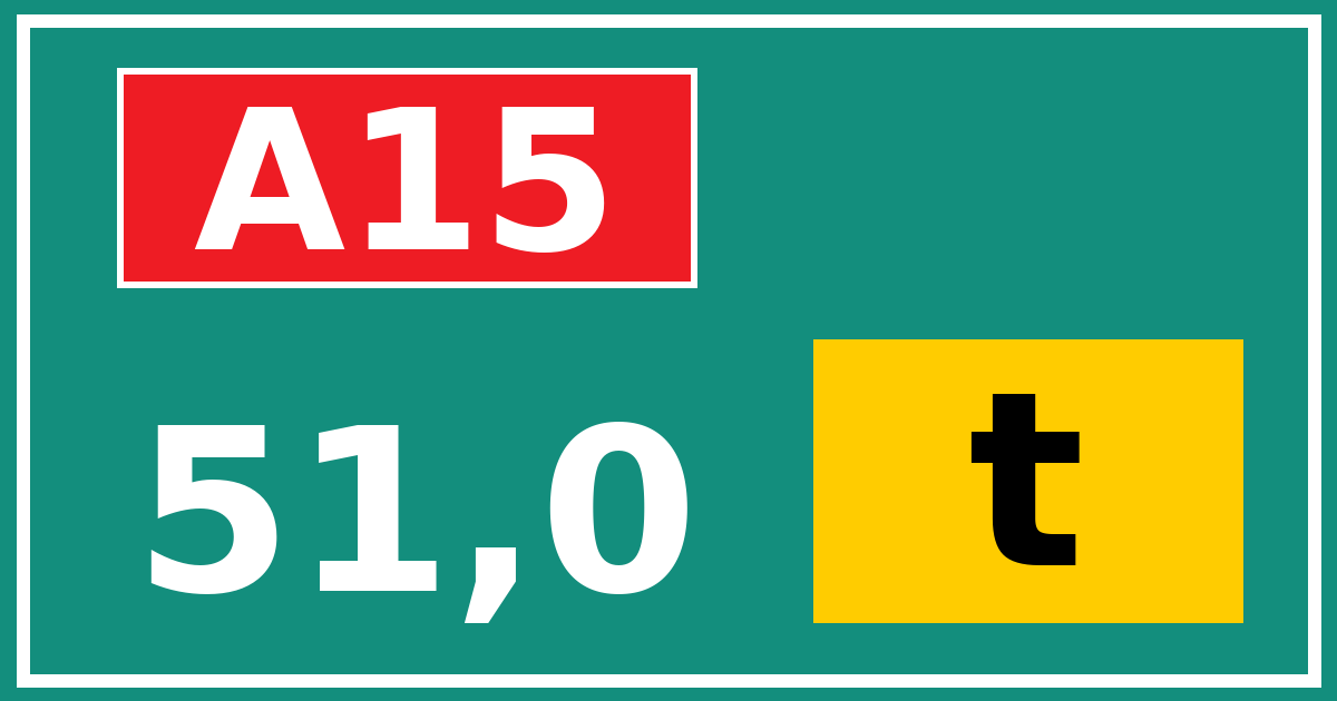 Hectometerbord A15 51,0 letter t