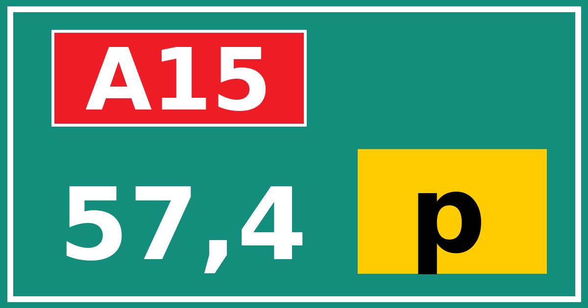 Hectometerbord A15 57,4 letter p