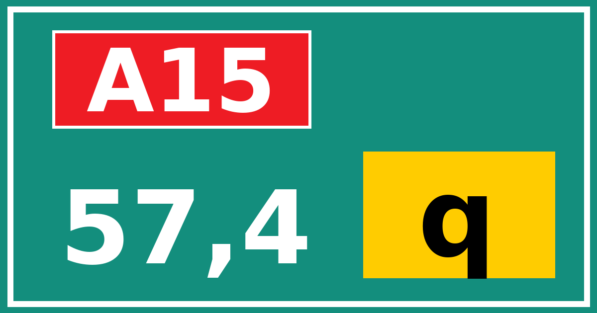 Hectometerbord A15 57,4 letter q