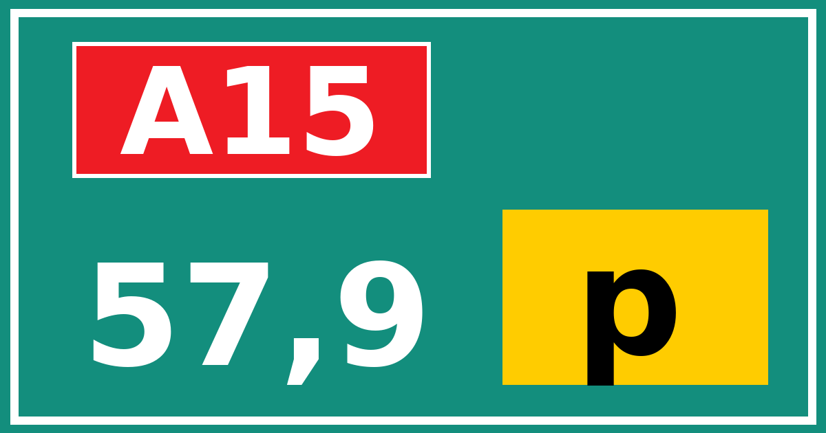 Hectometerbord A15 57,9 letter p