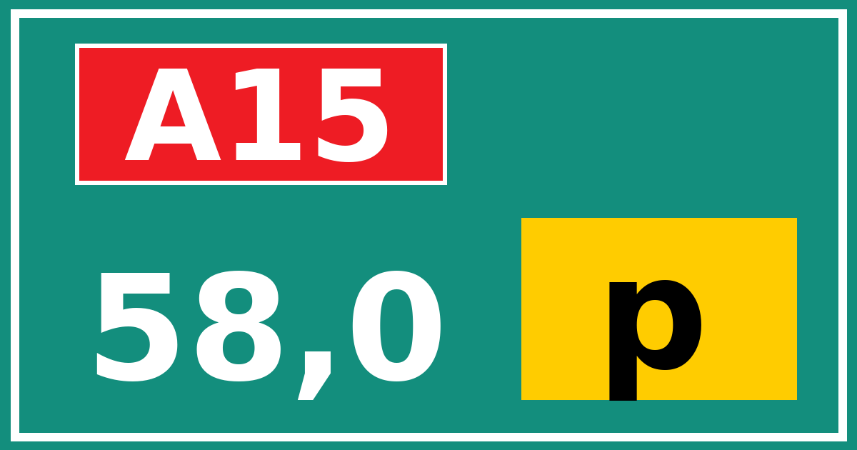 Hectometerbord A15 58,0 letter p