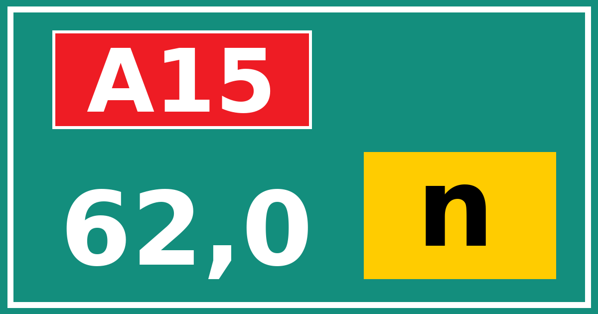 Hectometerbord A15 62,0 letter n