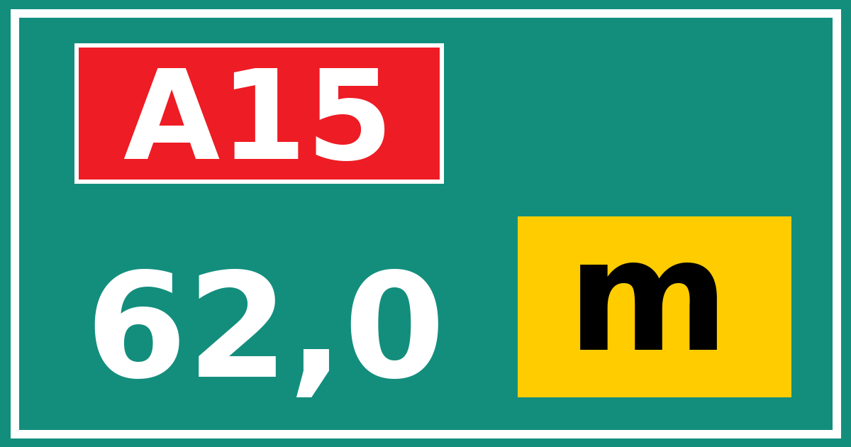 Hectometerbord A15 62,0 letter m