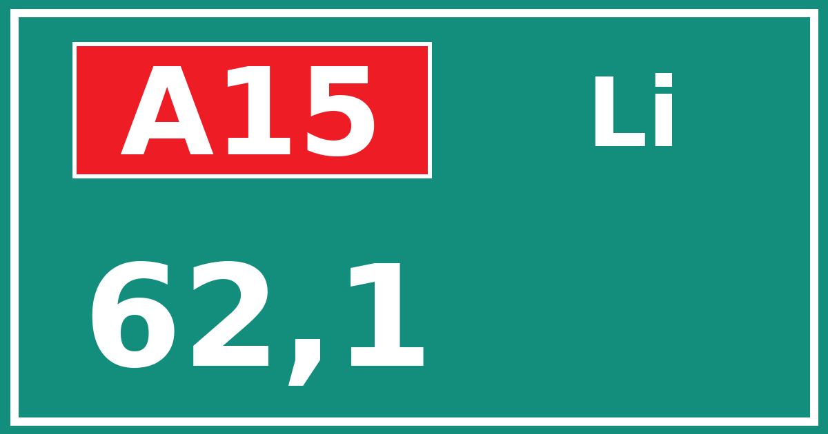 Hectometerbord A15 62,1 zijde Li