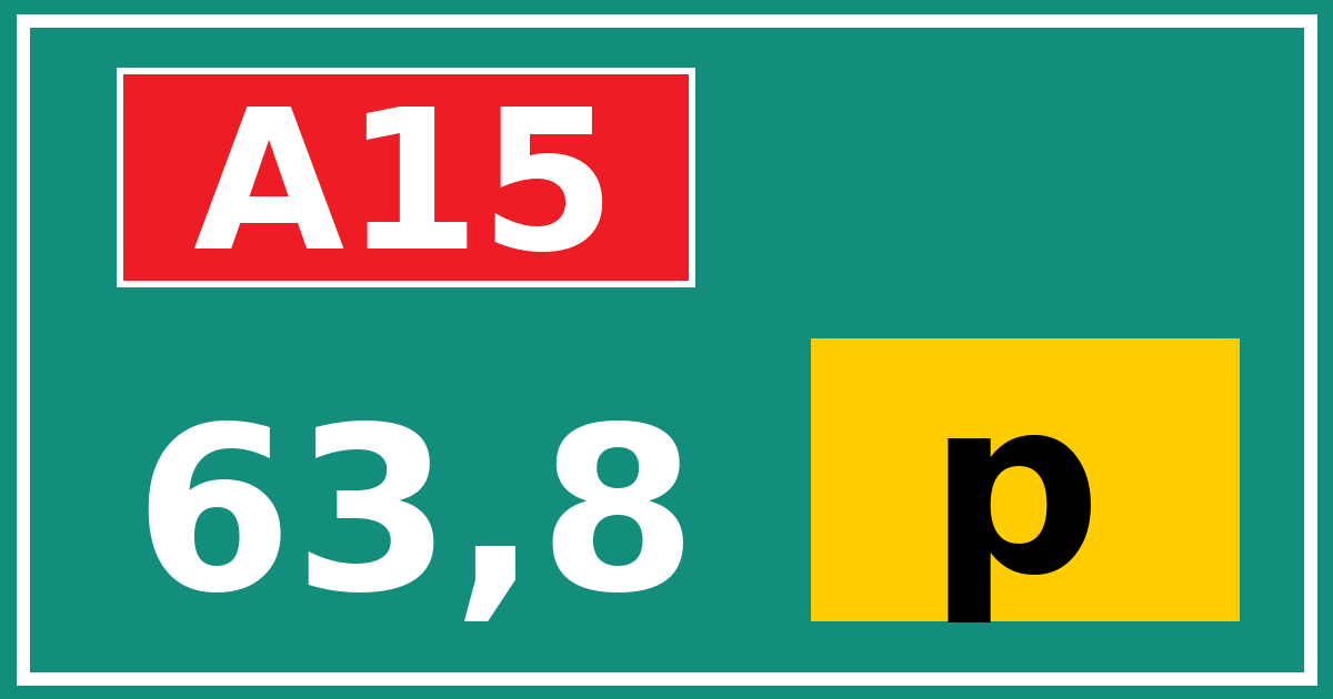 Hectometerbord A15 63,8 letter p