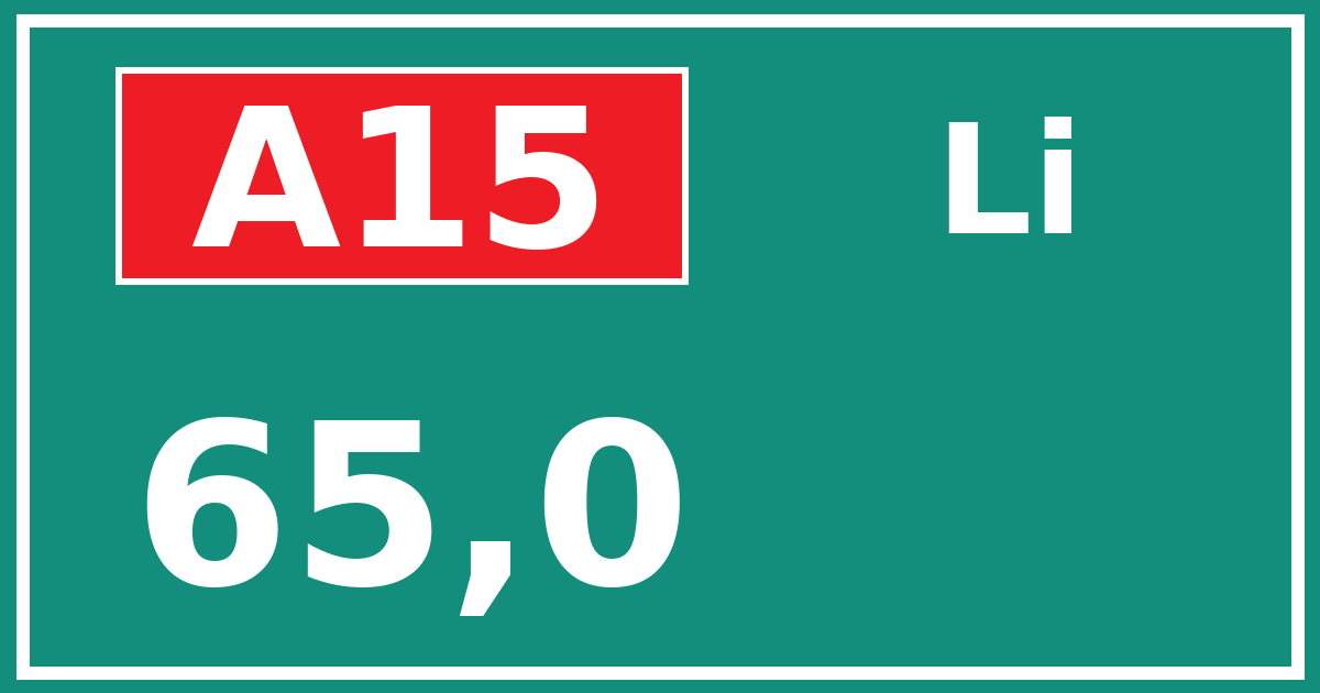 Hectometerbord A15 65,0 zijde Li