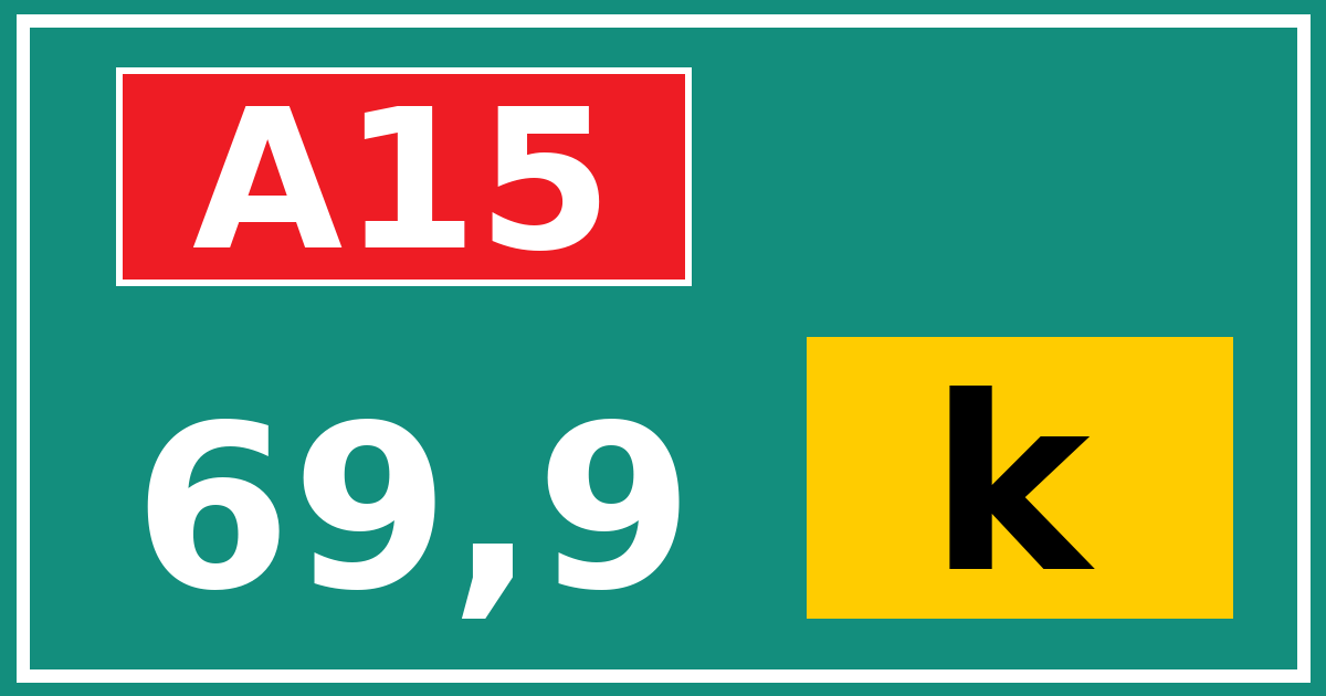 Hectometerbord A15 69,9 letter k