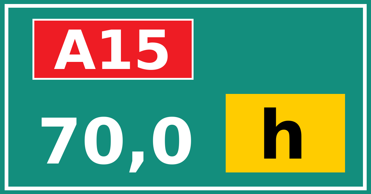 Hectometerbord A15 70,0 letter h