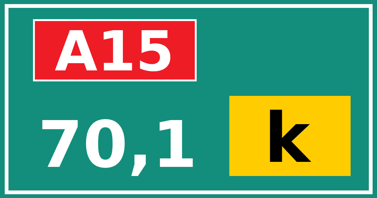 Hectometerbord A15 70,1 letter k
