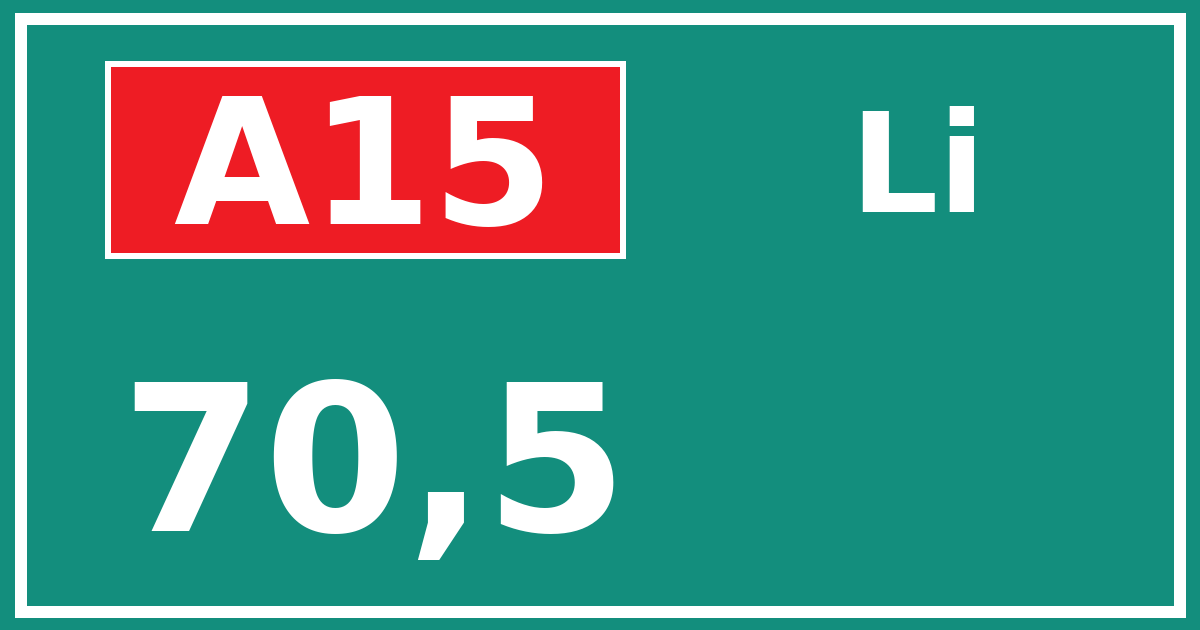 Hectometerbord A15 70,5 zijde Li