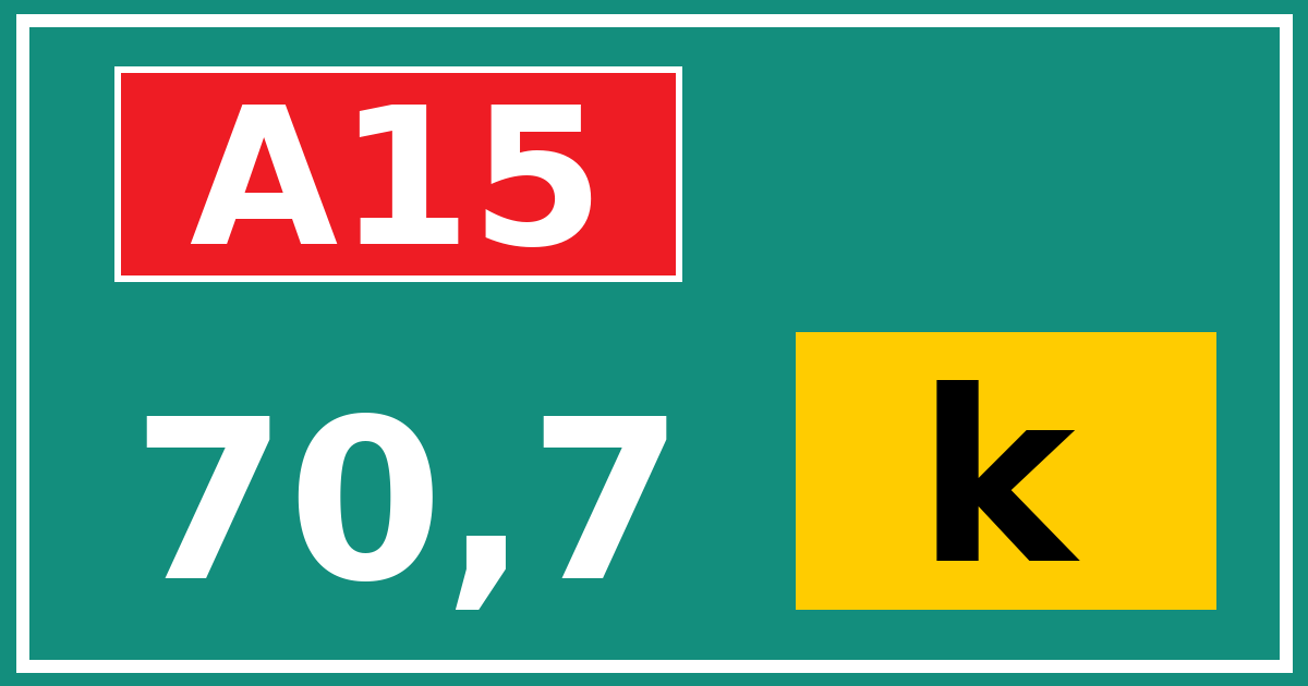 Hectometerbord A15 70,7 letter k