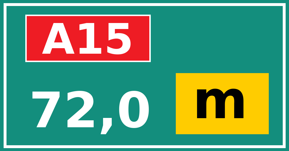 Hectometerbord A15 72,0 letter m