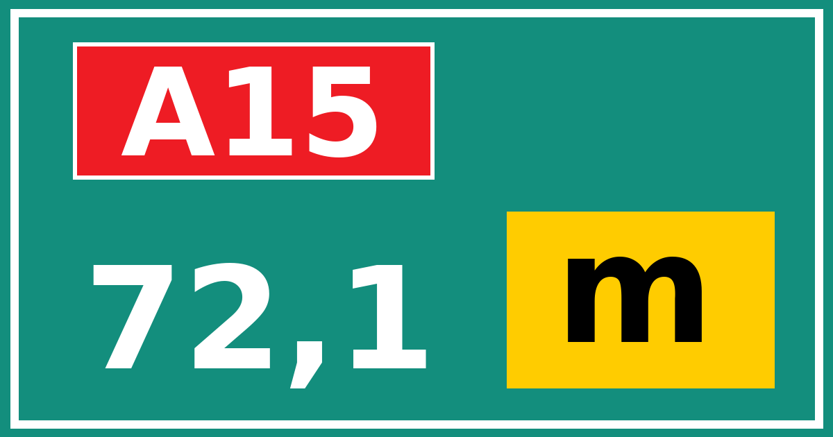 Hectometerbord A15 72,1 letter m