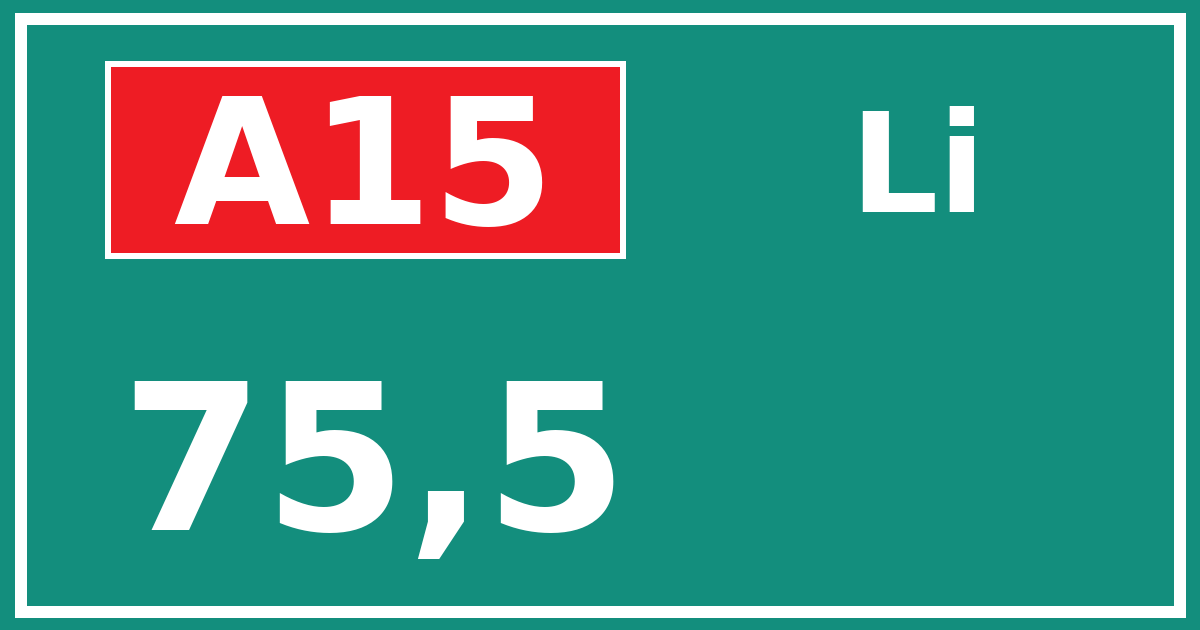 Hectometerbord A15 75,5 zijde Li