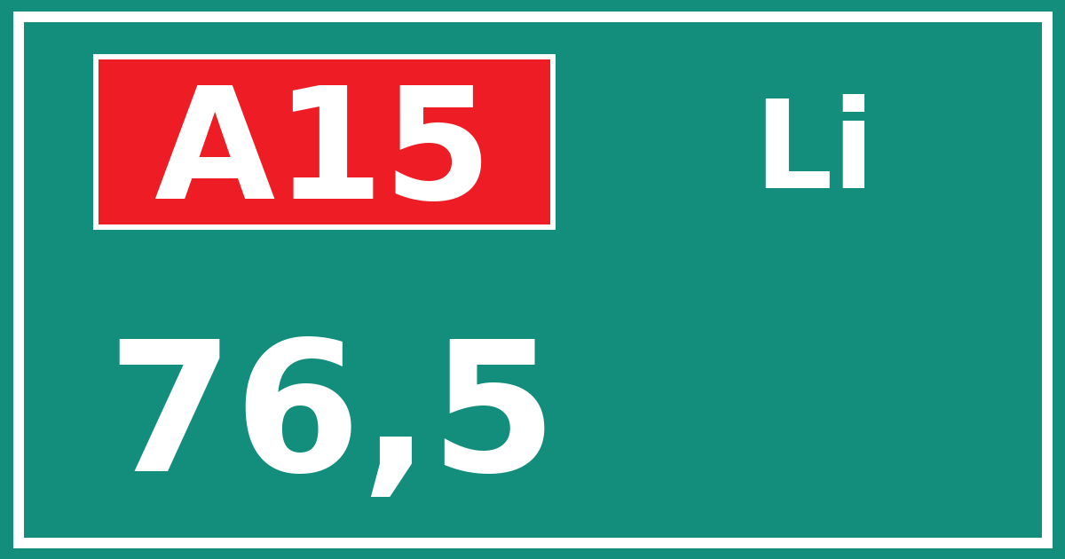 Hectometerbord A15 76,5 zijde Li
