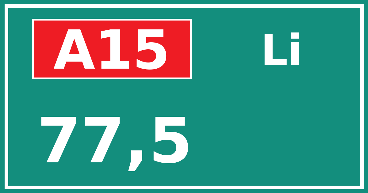 Hectometerbord A15 77,5 zijde Li