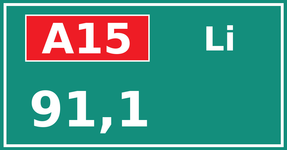 Hectometerbord A15 91,1 zijde Li