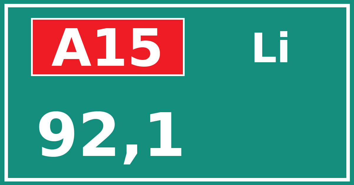 Hectometerbord A15 92,1 zijde Li