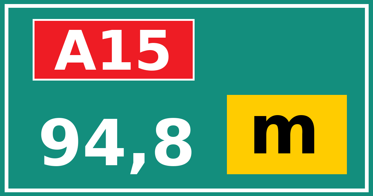 Hectometerbord A15 94,8 letter m