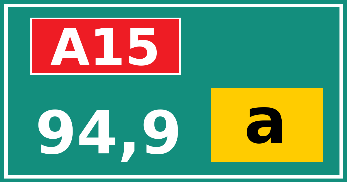 Hectometerbord A15 94,9 letter a
